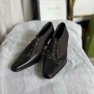 Vintage Prevata Leather and Canvas  Oxford Mini Heel Italian Leather 7.5M